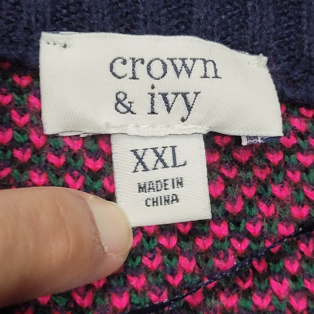 XXL Plaid Multicolor Rhinestone Crewneck Sweater - Picture 6 of 6